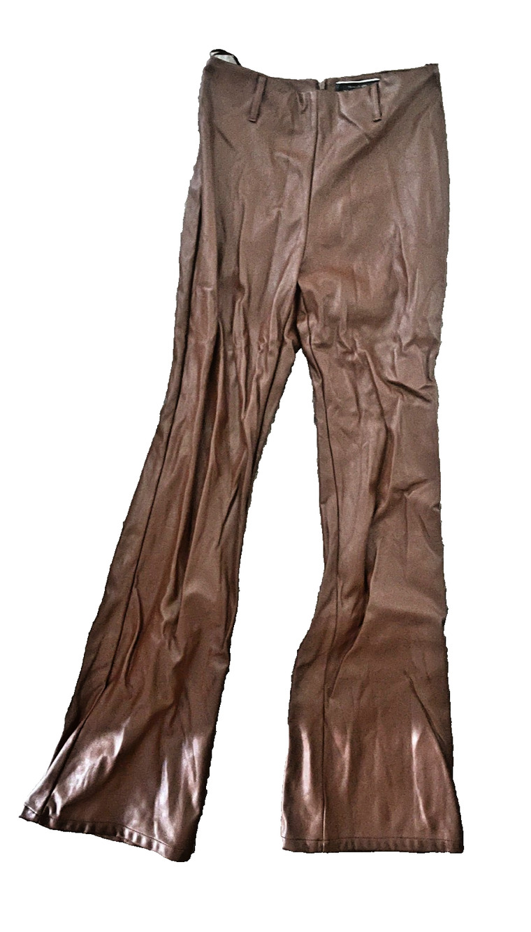 Women's Blue Blush Size Small Brown Faux Leather Pants Flared Legs Back Zipper